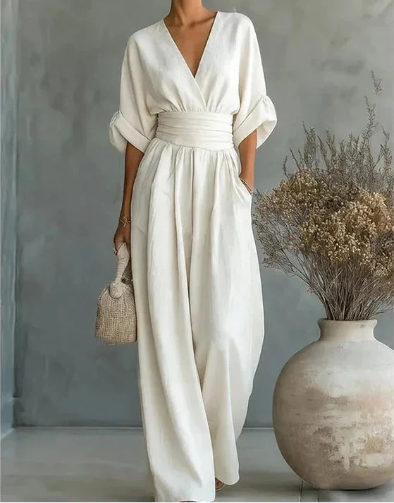 Daniela™ – Elegant V-Neck Wide Leg Jumpsuit