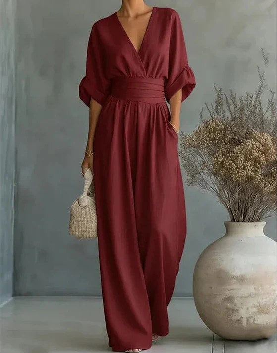Daniela™ – Elegant V-Neck Wide Leg Jumpsuit