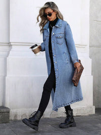 Maya | Stylish Long Denim Jacket - Blue