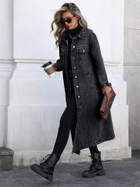Maya | Stylish Long Denim Jacket - Gray