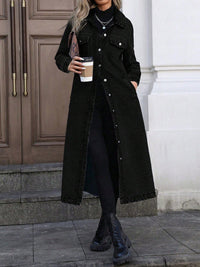 Maya | Stylish Long Denim Jacket - Black