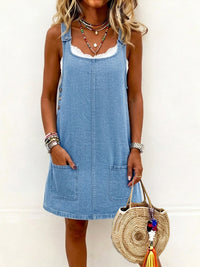 Lisa | Casual Denim Overall Dress - Light Blue