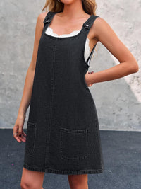 Lisa | Casual Denim Overall Dress - Black