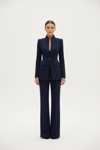 Georgina | Blazer and Palazzo Pants Set - Navy Blue