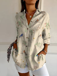 MELODIE™ – Elegant Floral Button Shirt - Birds