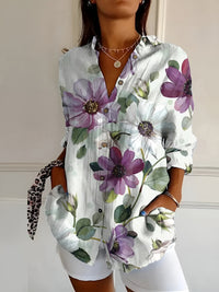 MELODIE™ – Elegant Floral Button Shirt - Purple Flowers