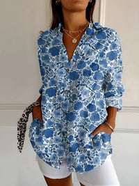 MELODIE™ – Elegant Floral Button Shirt - Dark Blue Flower