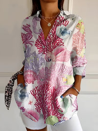 MELODIE™ – Elegant Floral Button Shirt - Pink Sea Life
