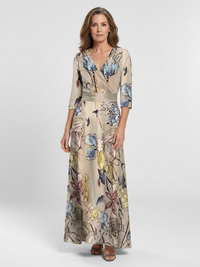 Margaret | Three Quarter Sleeve Floral Maxi Wrap Dress - Floral