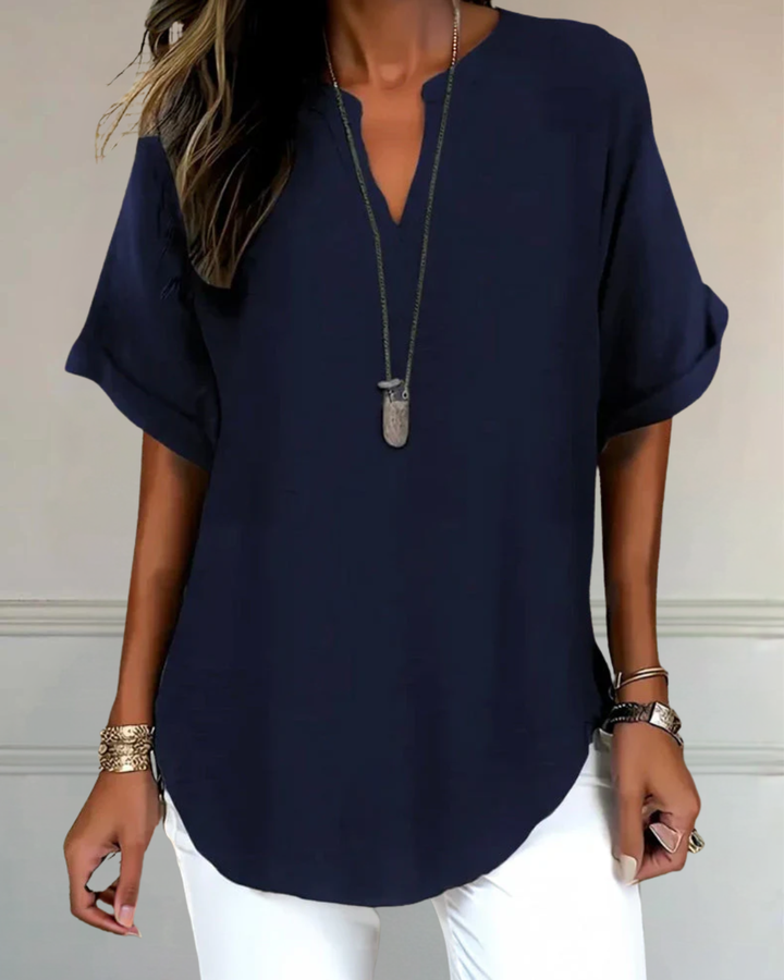 Véronique -  Relaxed V-Notch Blouse (Restocked)