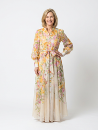Cressida | Floral Sheer Long Sleeve Maxi Dress - Yellow