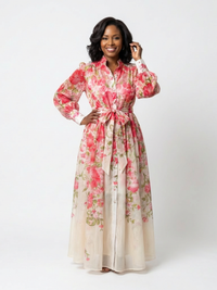 Cressida | Floral Sheer Long Sleeve Maxi Dress - Red