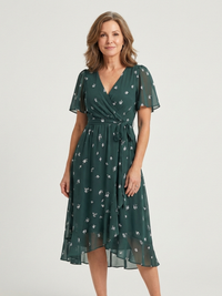 Zafrina | Abstract Pattern Midi Dress - Dark green