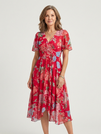 Zafrina | Abstract Pattern Midi Dress - Red