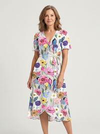 Zafrina | Abstract Pattern Midi Dress - White