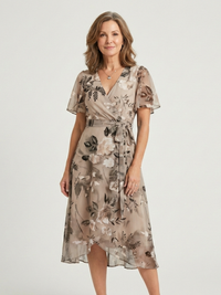 Zafrina | Abstract Pattern Midi Dress - Beige