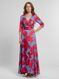 Danielle | Three Quarter Sleeve V Neck Floral Maxi Dress - Floral