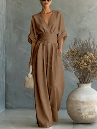 Elira Essential V-Neck Jumpsuit - Khaki