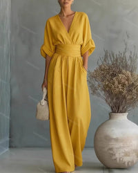 Elira Essential V-Neck Jumpsuit - Yellow