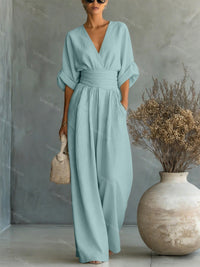 Elira Essential V-Neck Jumpsuit - Blue