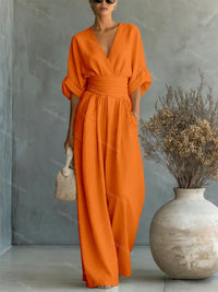 Elira Essential V-Neck Jumpsuit - Orange