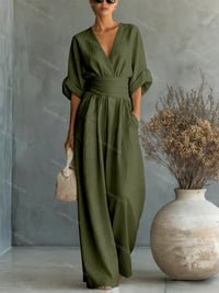 Elira Essential V-Neck Jumpsuit - Army Green