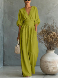 Elira Essential V-Neck Jumpsuit - Green