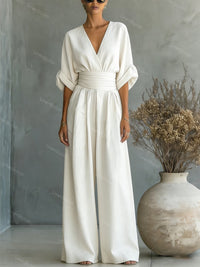Elira Essential V-Neck Jumpsuit - White