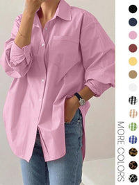 CAROLINE™ - Casual Long Sleeve Collared Top for Daily Wear - Pink