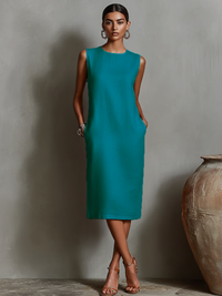 Maureen Midi Dress with pockets - Blue