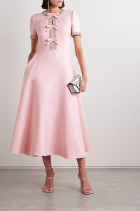 Aria™ | Bow with Crystal Embellished Midi Dress - Pink
